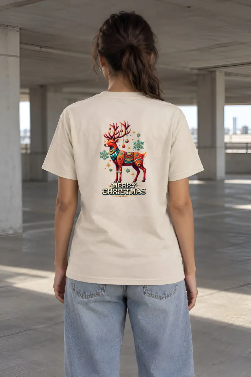 "Folk Festive Reindeer" Heavyweight Unisex Crewneck T-shirt