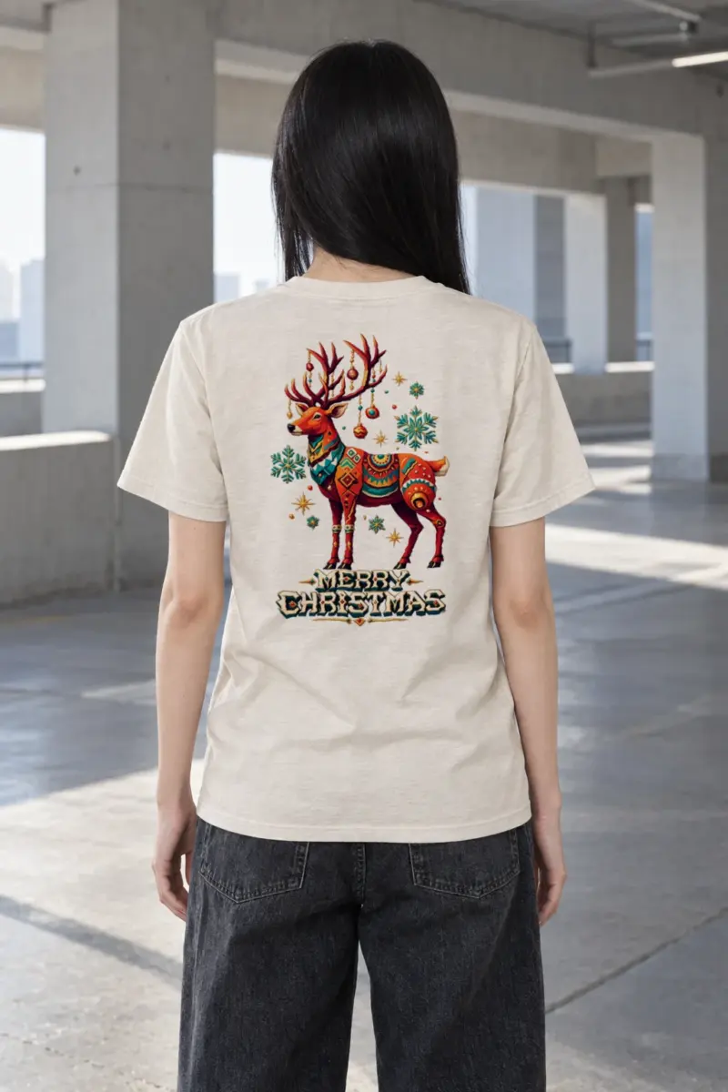 "Folk Festive Reindeer" Heavyweight Unisex Crewneck T-shirt | Gildan 5000