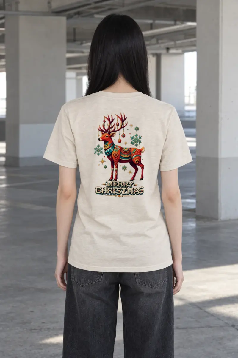 "Folk Festive Reindeer" Heavyweight Unisex Crewneck T-shirt