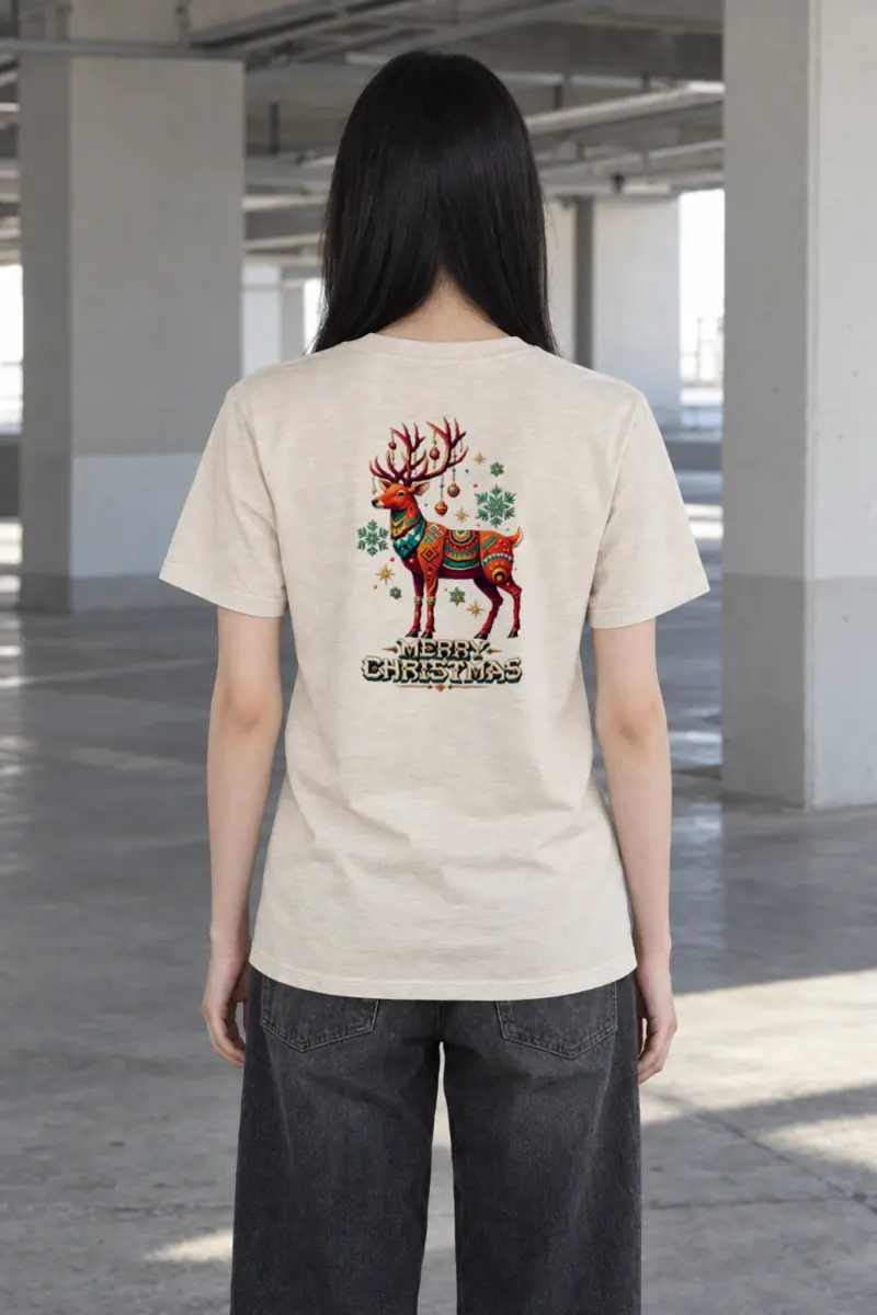 "Folk Festive Reindeer" Heavyweight Unisex Crewneck T-shirt