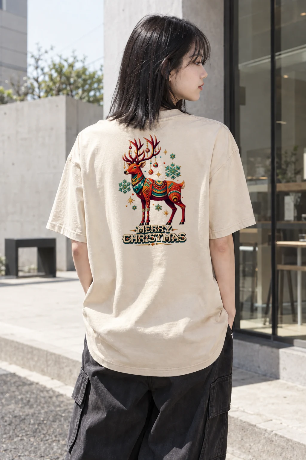 "Folk Festive Reindeer" Heavyweight Unisex Crewneck T-shirt | Gildan 5000