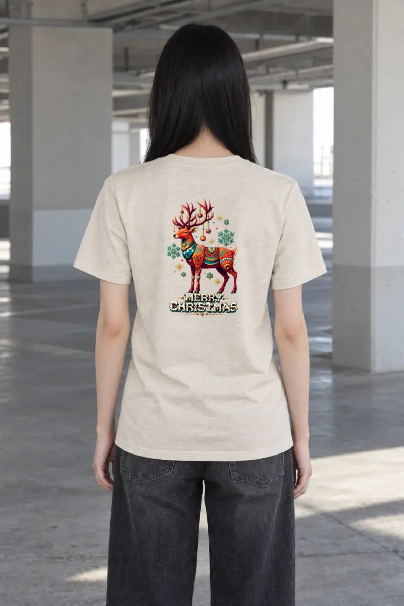 "Folk Festive Reindeer" Heavyweight Unisex Crewneck T-shirt