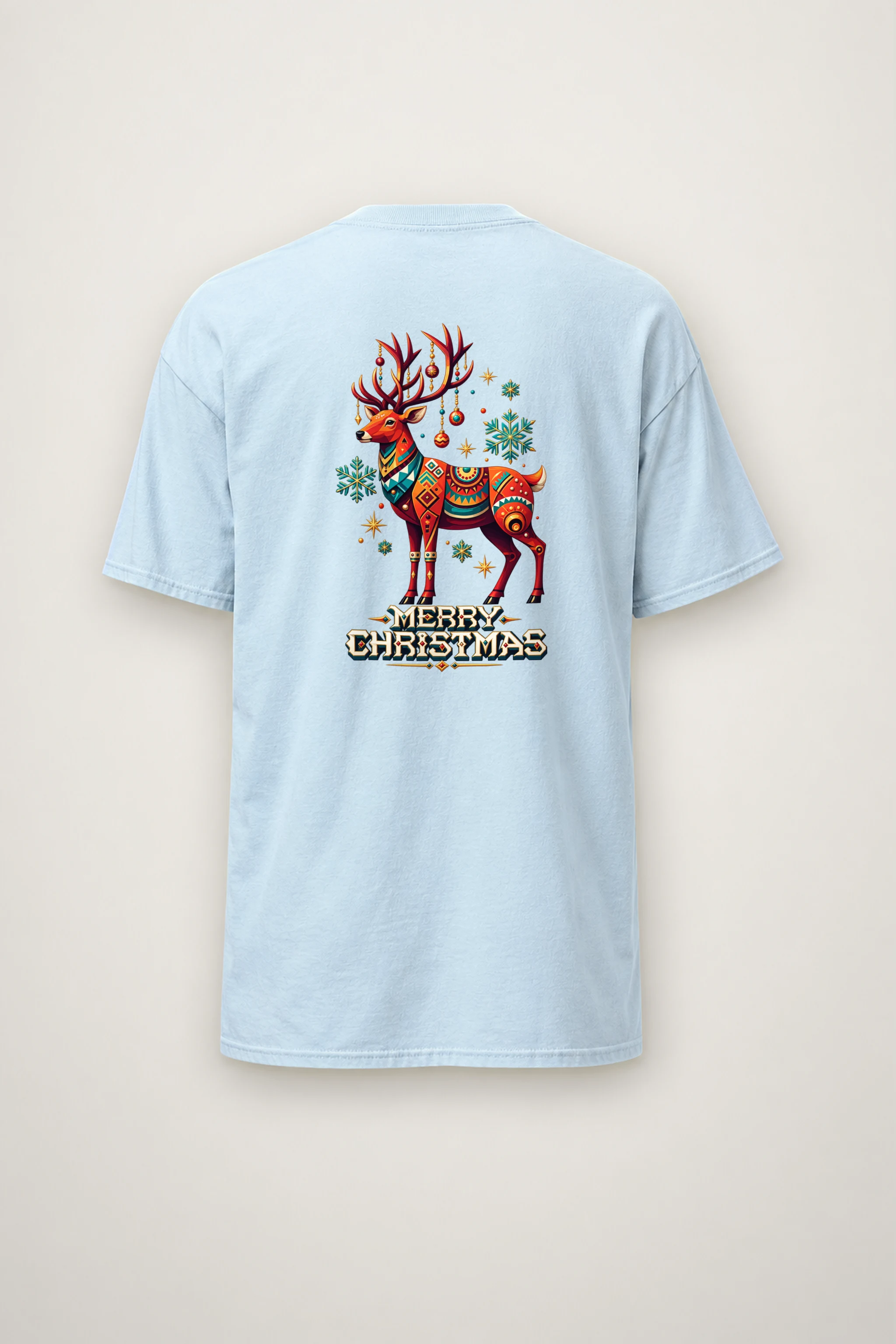 "Folk Festive Reindeer" Heavyweight Unisex Crewneck T-shirt