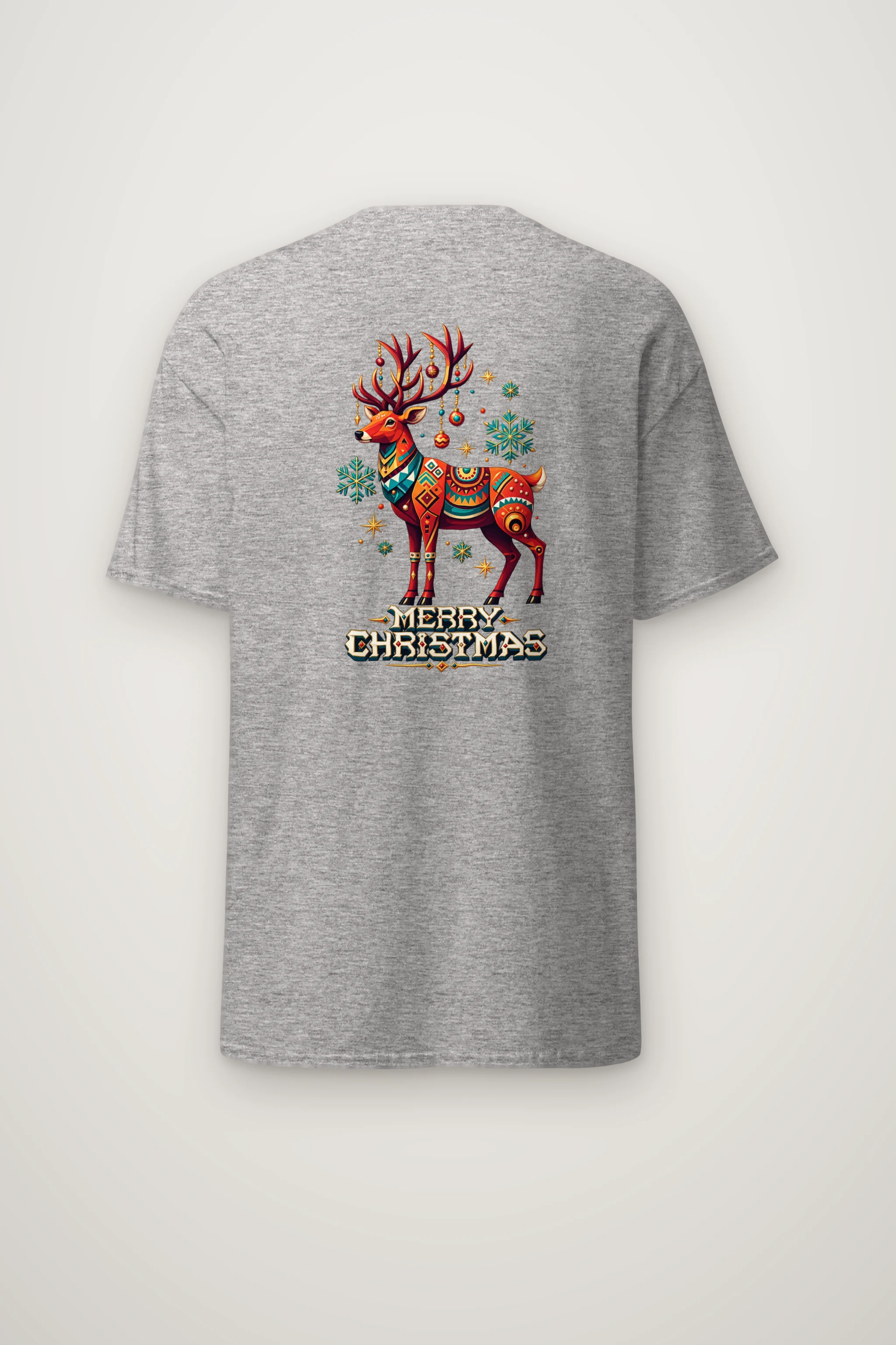 "Folk Festive Reindeer" Heavyweight Unisex Crewneck T-shirt