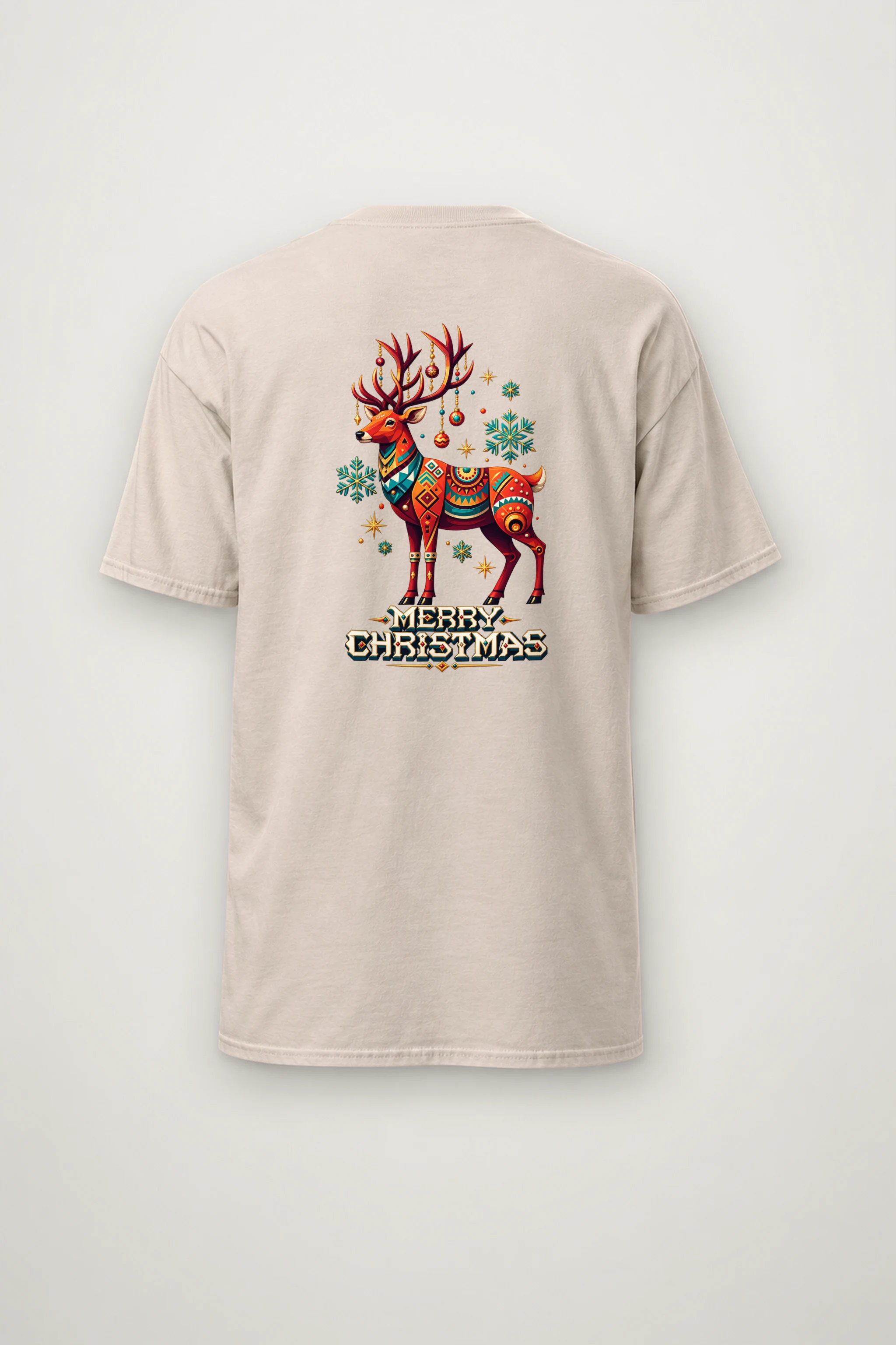 "Folk Festive Reindeer" Heavyweight Unisex Crewneck T-shirt
