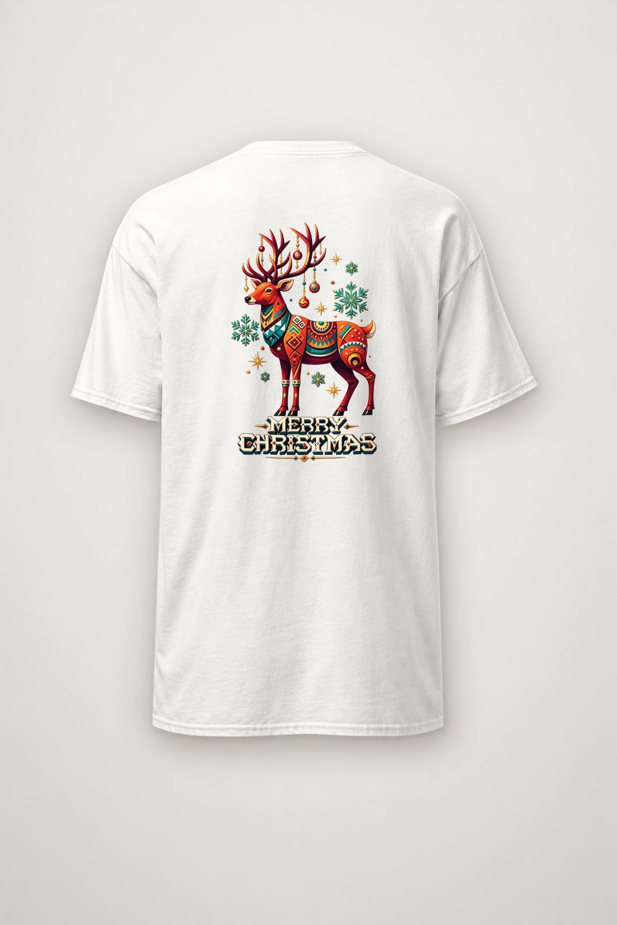 "Folk Festive Reindeer" Heavyweight Unisex Crewneck T-shirt