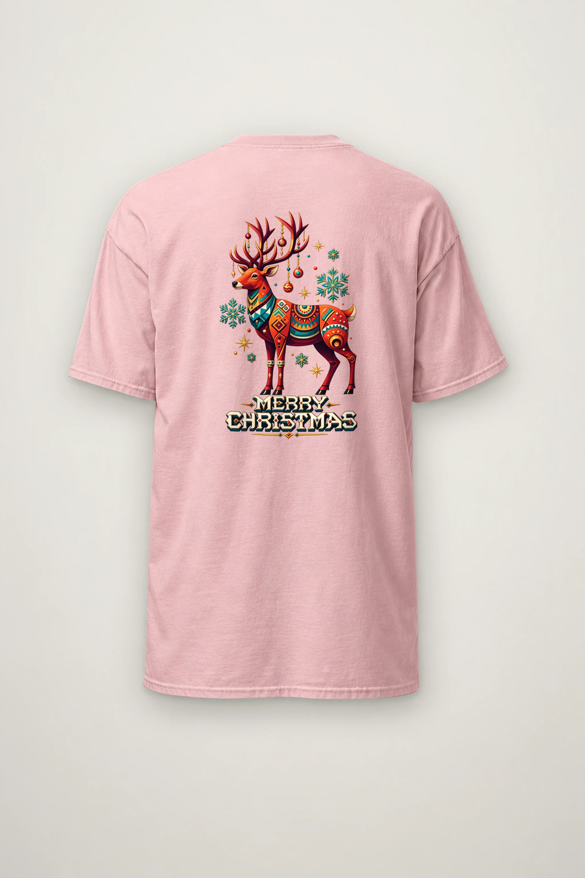 "Folk Festive Reindeer" Heavyweight Unisex Crewneck T-shirt