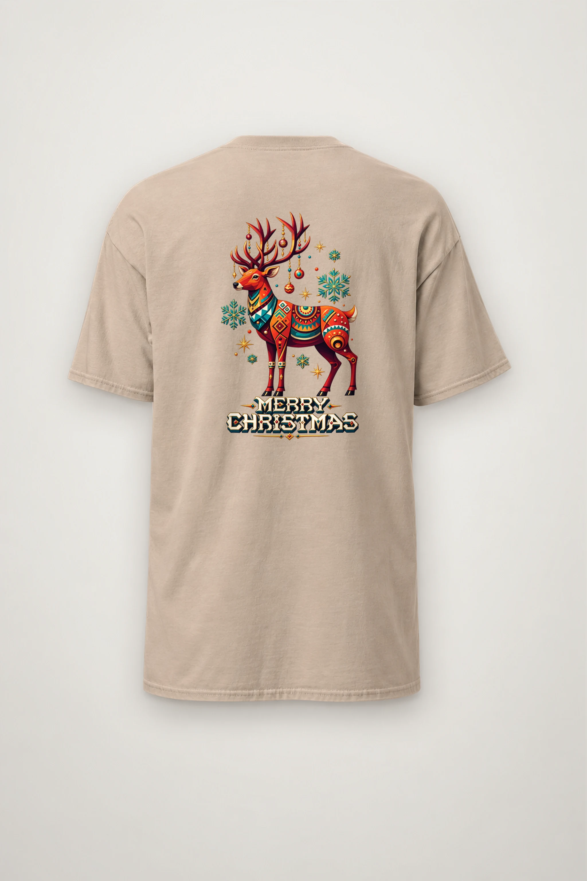 "Folk Festive Reindeer" Heavyweight Unisex Crewneck T-shirt