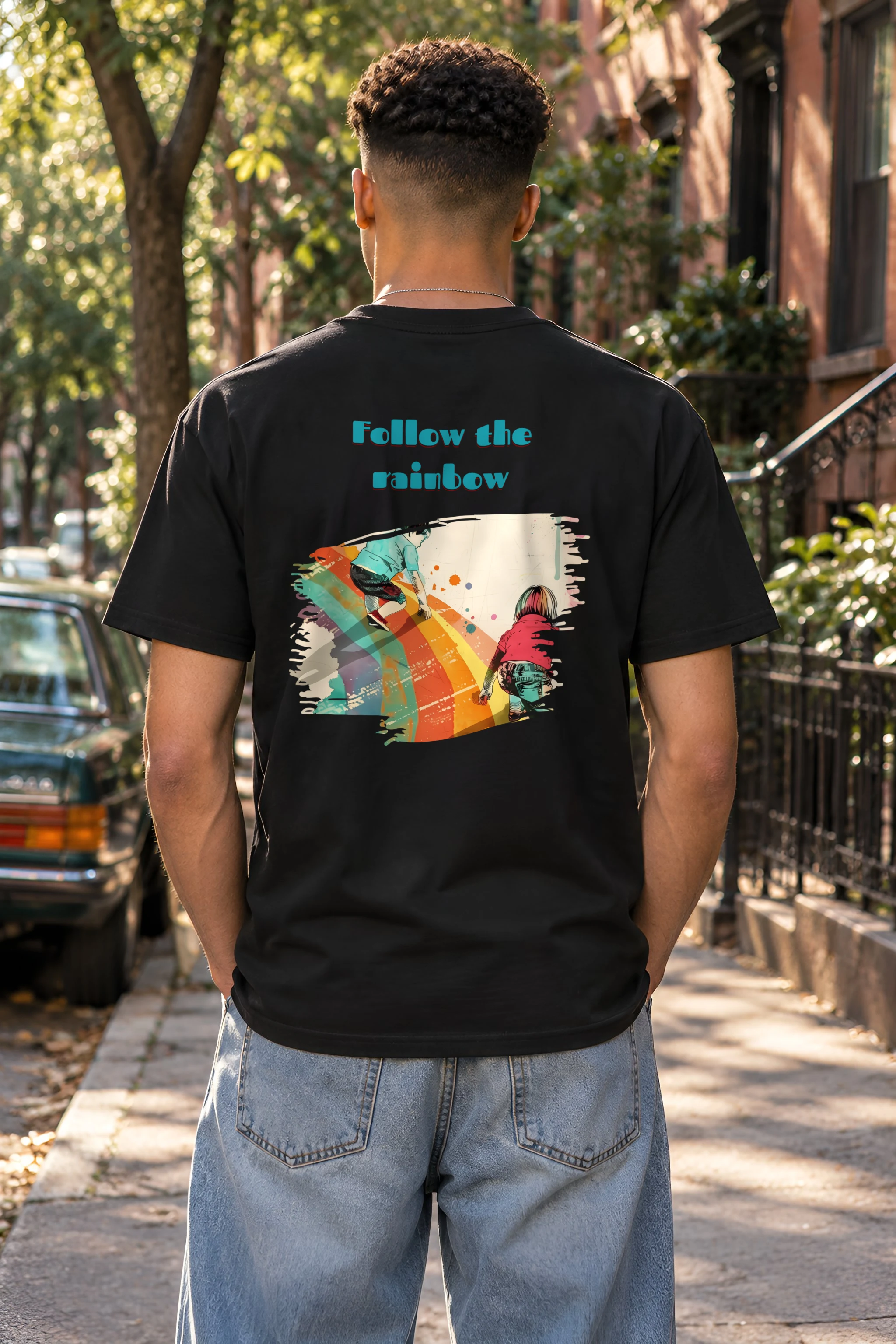 "Follow The Rainbow" Heavyweight Unisex Crewneck T-shirt