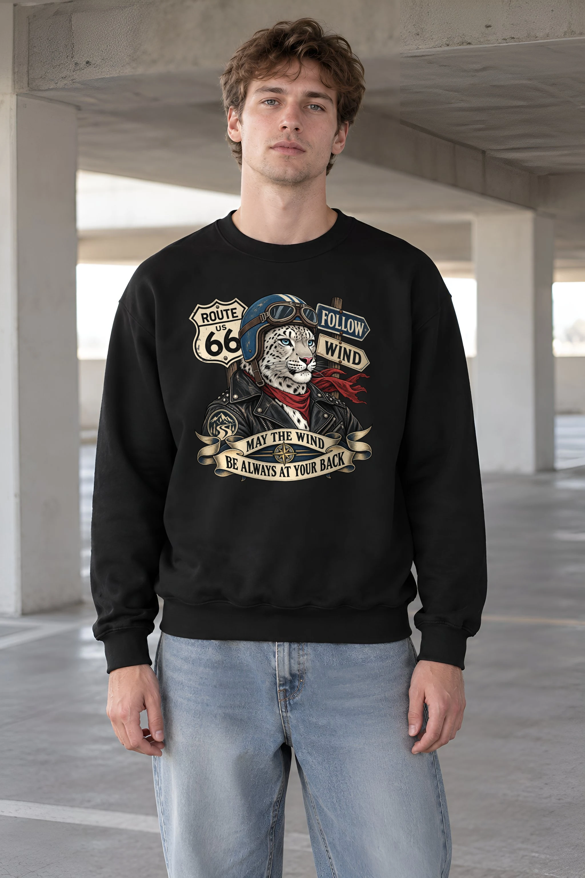 "Follow Wind Route 66" 1 Crewneck Sweatshirt