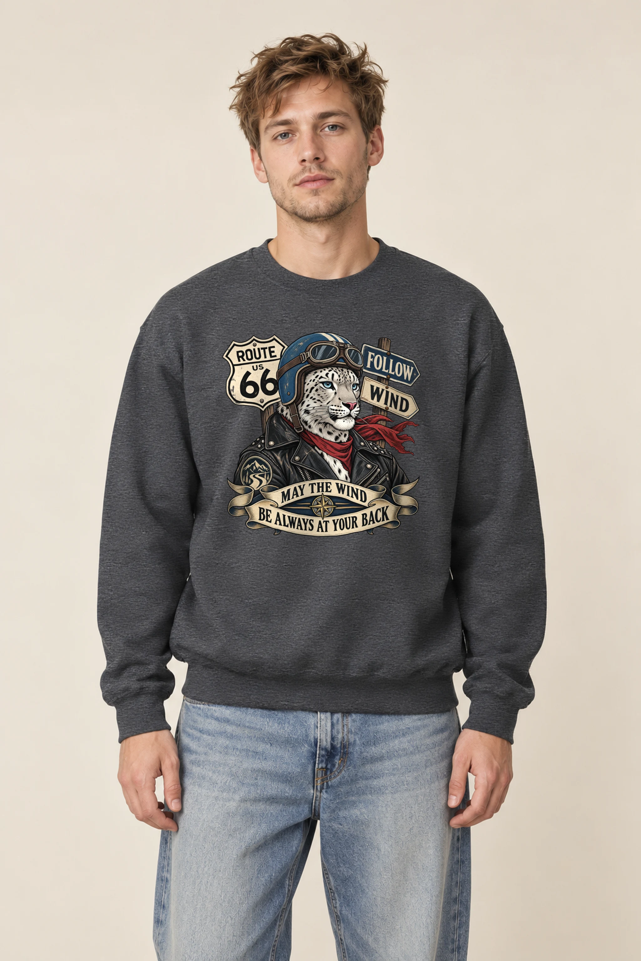 "Follow Wind Route 66" 1 Crewneck Sweatshirt