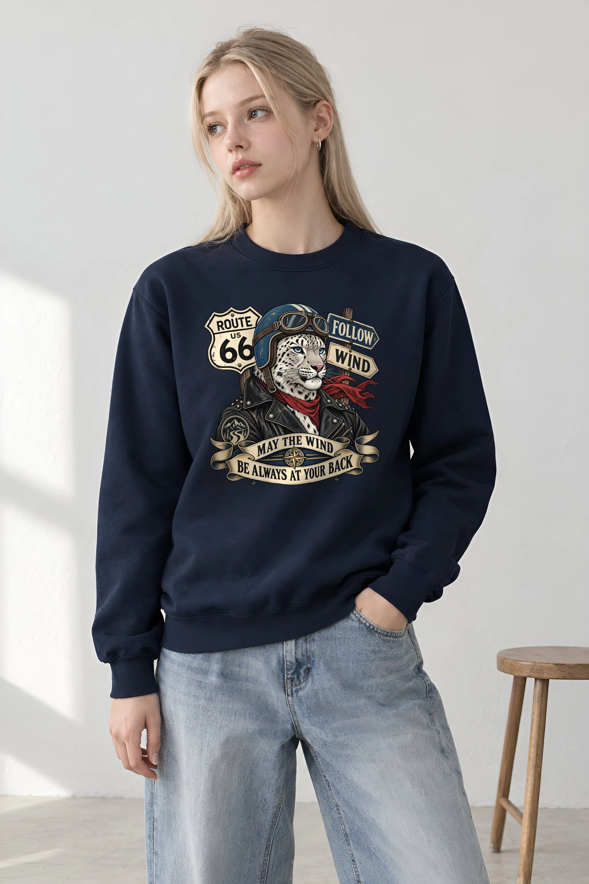 "Follow Wind Route 66" 1 Crewneck Sweatshirt