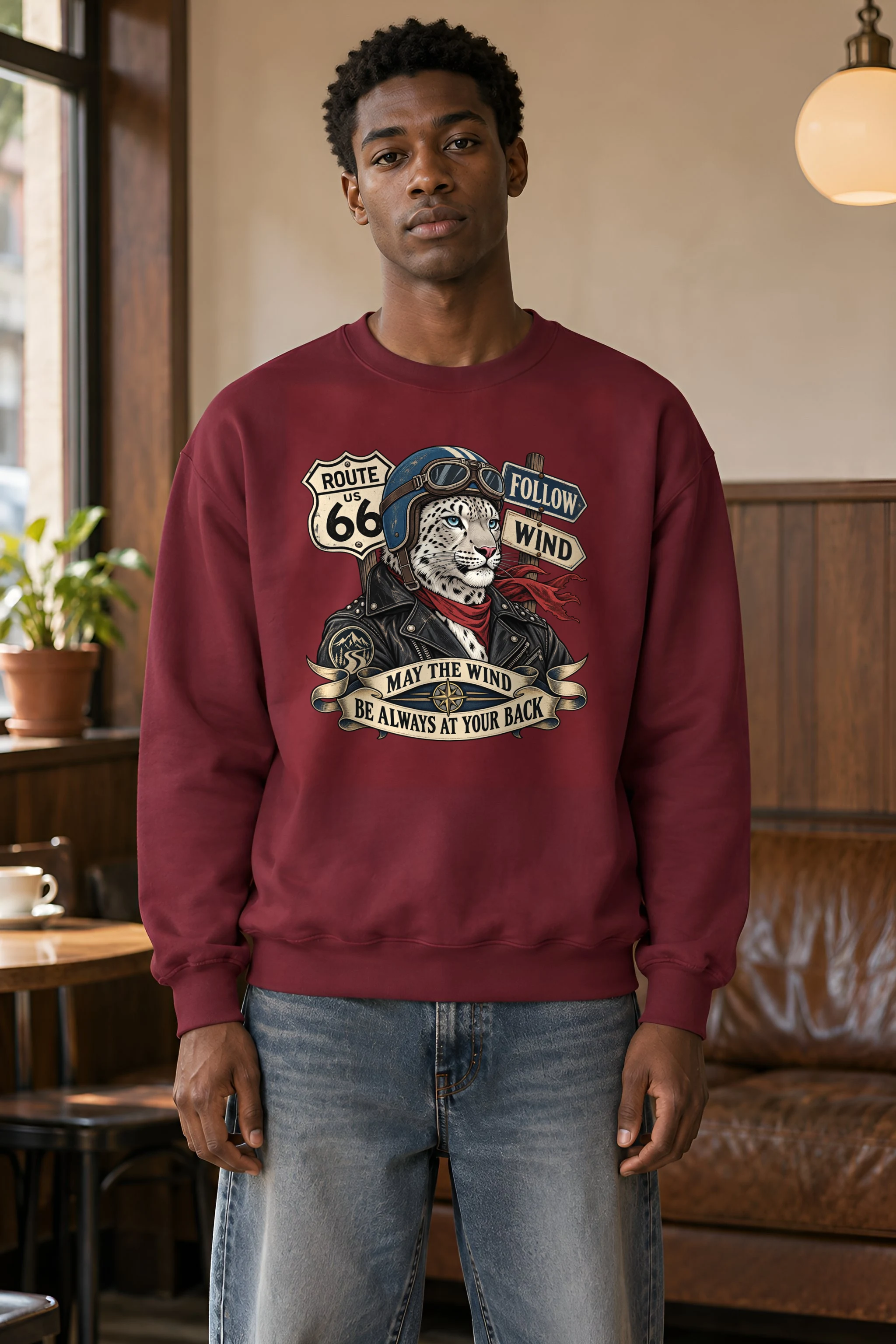 "Follow Wind Route 66" 1 Crewneck Sweatshirt