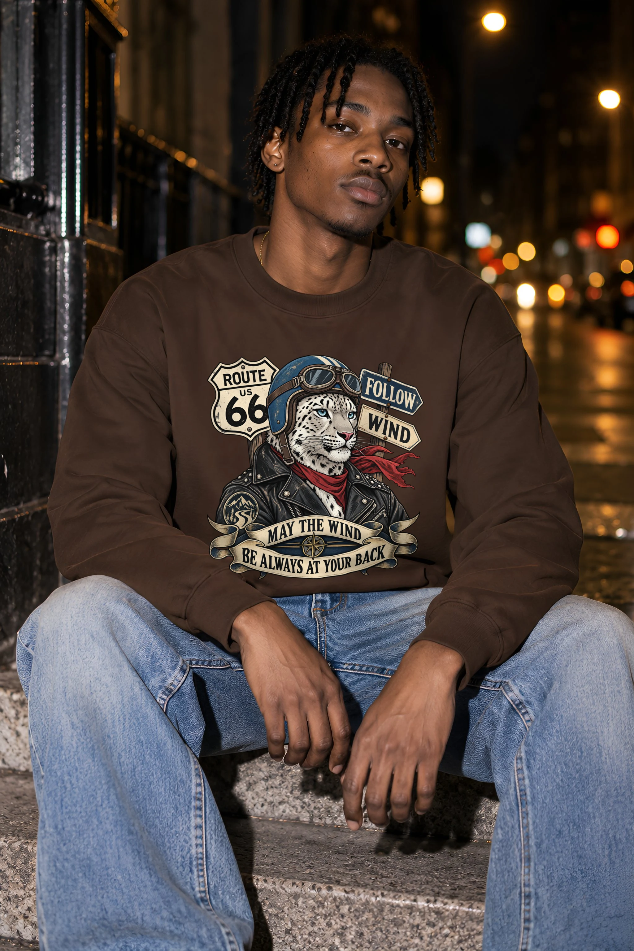 "Follow Wind Route 66" 1 Crewneck Sweatshirt