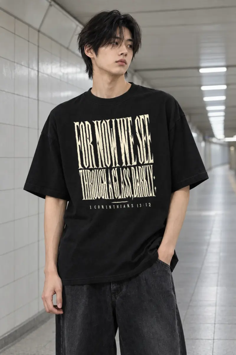 "For Now We See Through A Glass Darkly" Men's Oversized Heavyweight Crewneck T-Shirt