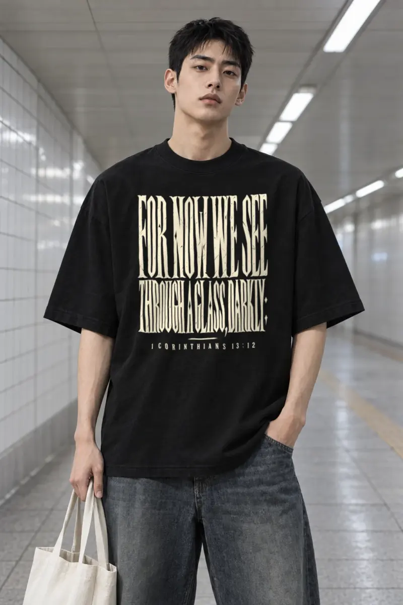 "For Now We See Through A Glass Darkly" Men's Oversized Heavyweight Crewneck T-Shirt