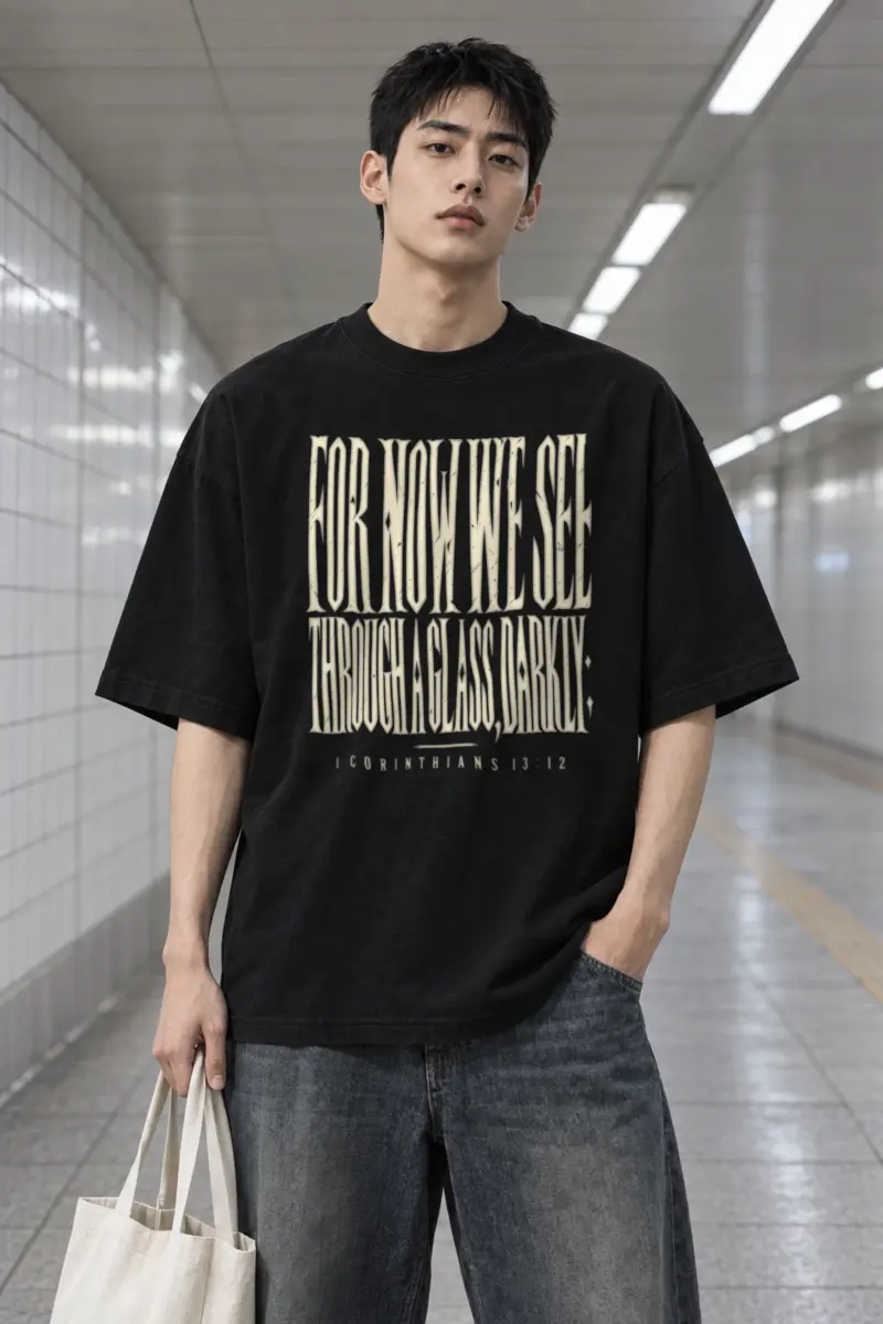 "For Now We See Through A Glass Darkly" Men's Oversized Heavyweight Crewneck T-Shirt