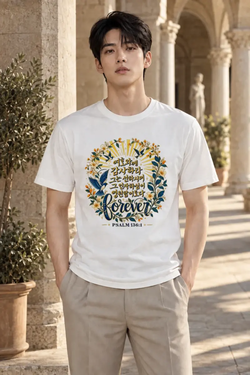 "Forever Psalm 136:1" Heavyweight Unisex Crewneck T-shirt | Gildan 5000