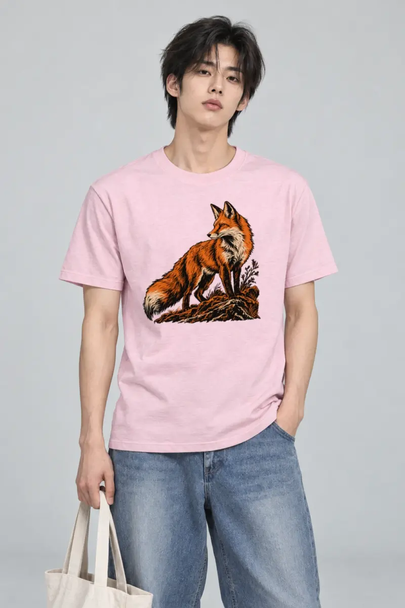 "Alert Fox on Stone" Heavyweight Unisex Crewneck T-shirt