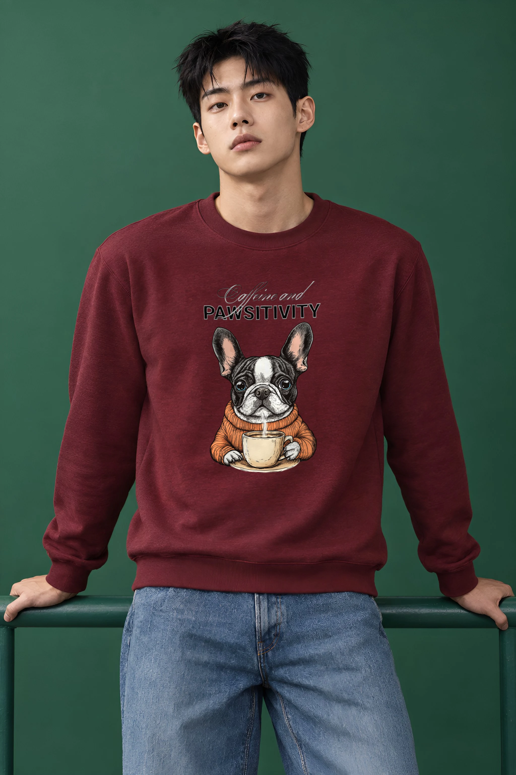 "Frenchie Coffee Cup" Heavy Blend Unisex Crewneck Sweatshirt