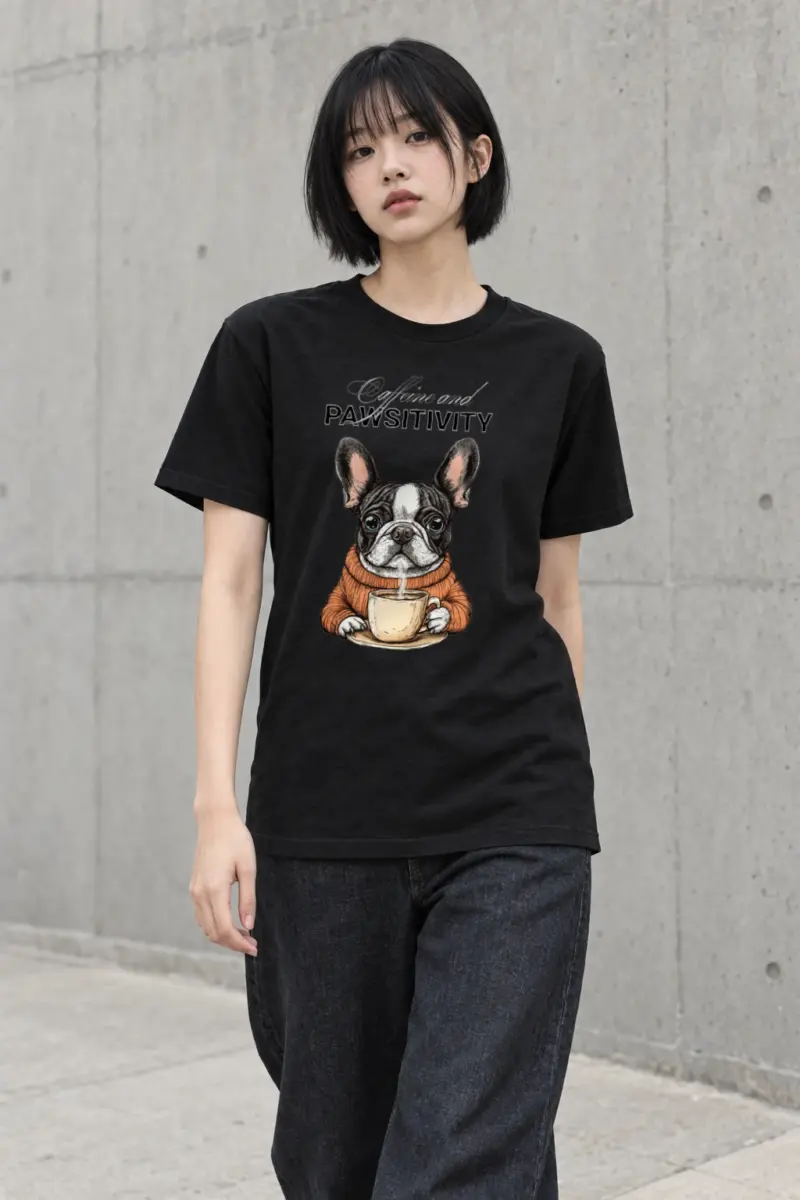 "Frenchie Coffee Cup" Heavyweight Unisex Crewneck T-shirt | Gildan 5000