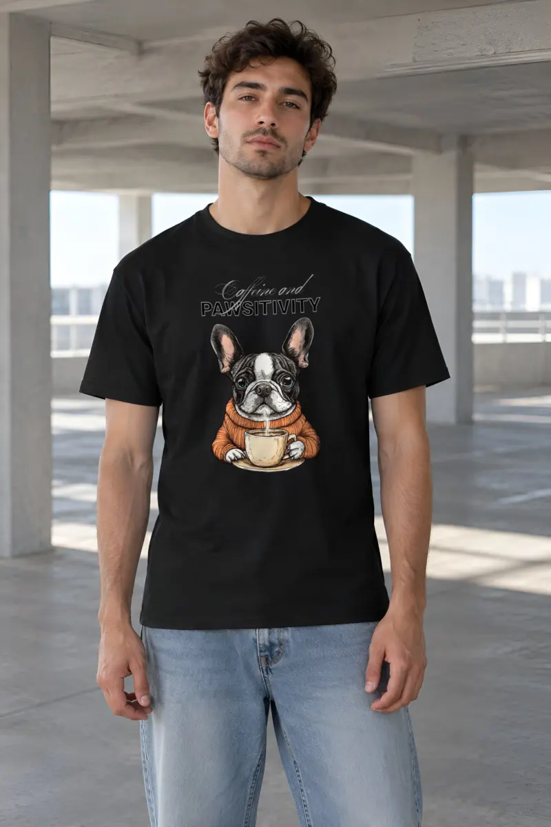 "Frenchie Coffee Cup" Heavyweight Unisex Crewneck T-shirt