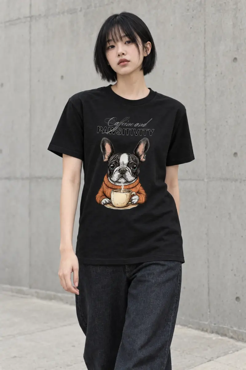 "Frenchie Coffee Cup" Heavyweight Unisex Crewneck T-shirt