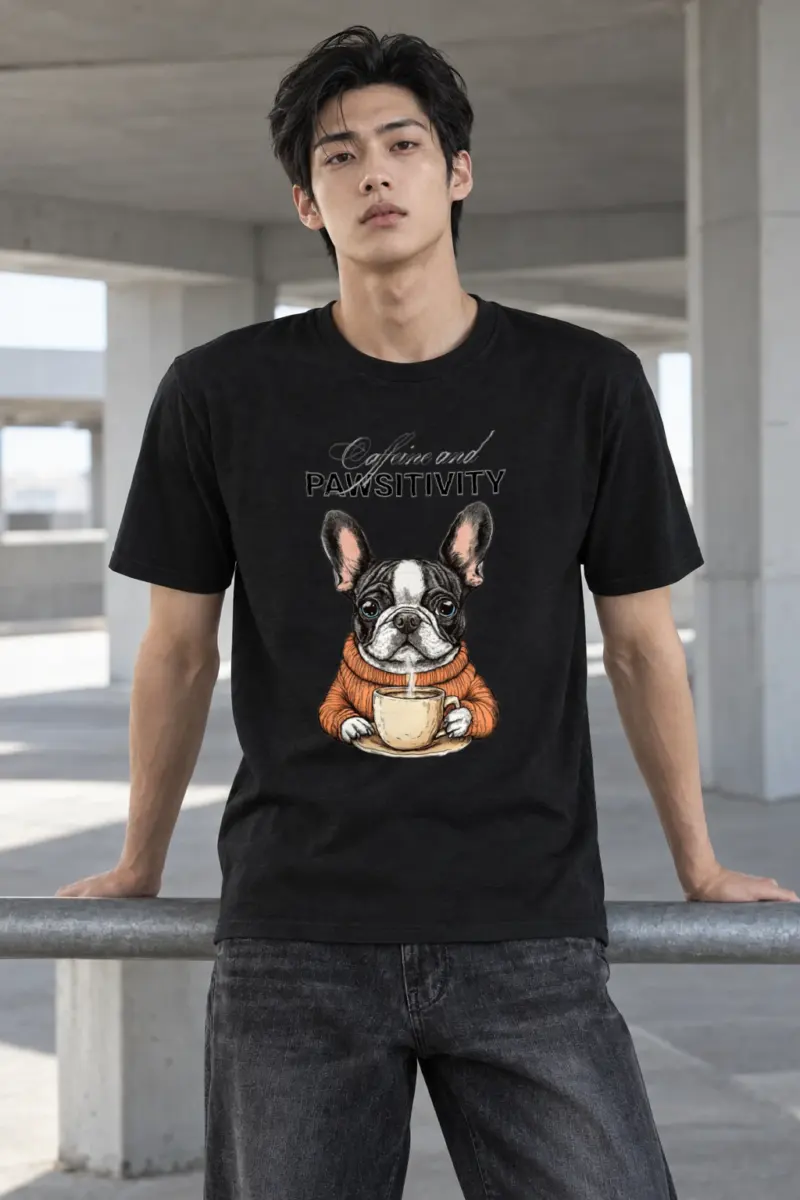 "Frenchie Coffee Cup" Heavyweight Unisex Crewneck T-shirt