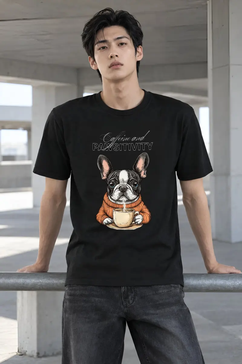 "Frenchie Coffee Cup" Heavyweight Unisex Crewneck T-shirt