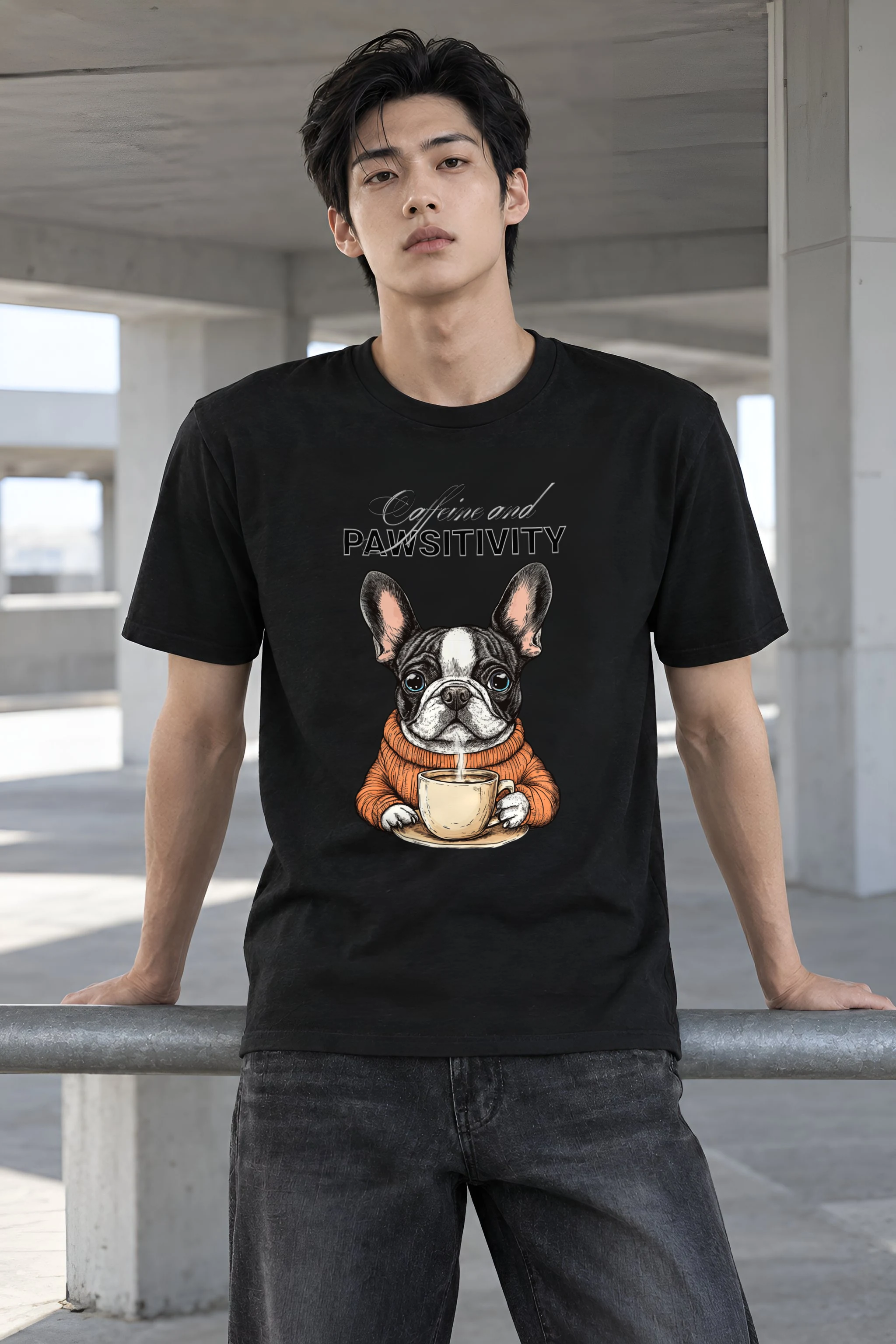 "Frenchie Coffee Cup" Heavyweight Unisex Crewneck T-shirt