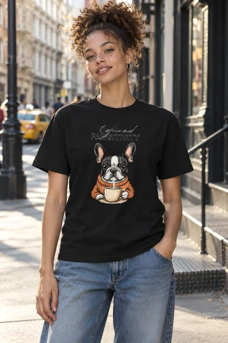 "Frenchie Coffee Cup" Heavyweight Unisex Crewneck T-shirt
