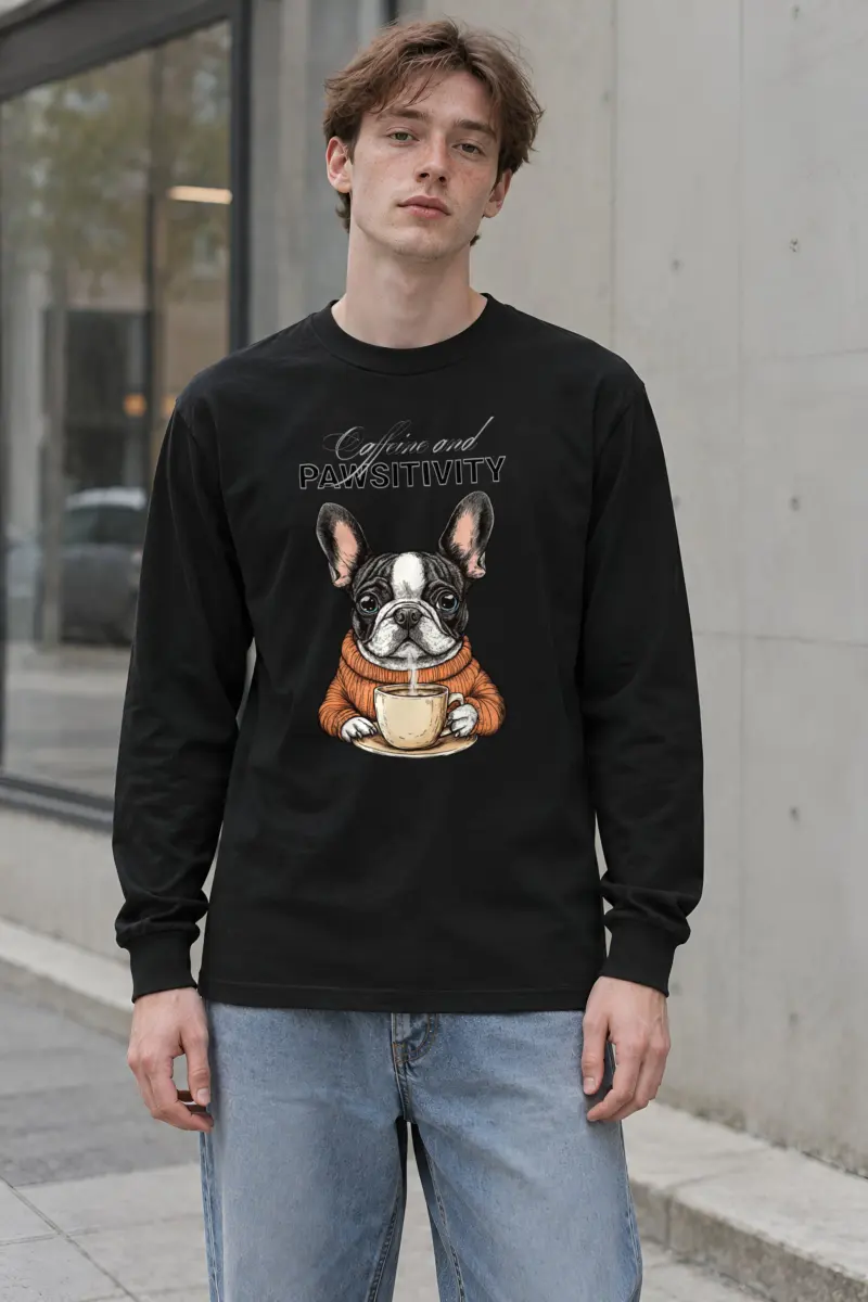 "Frenchie Coffee Cup" Unisex Longsleeve T-shirt