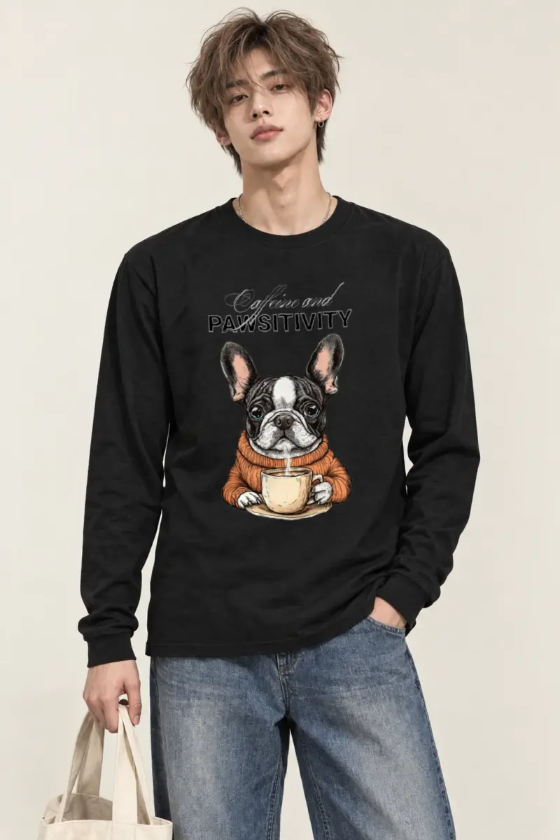 "Frenchie Coffee Cup" Unisex Longsleeve T-shirt