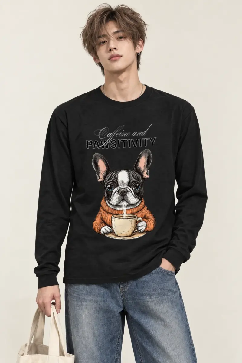 "Frenchie Coffee Cup" Unisex Longsleeve T-shirt