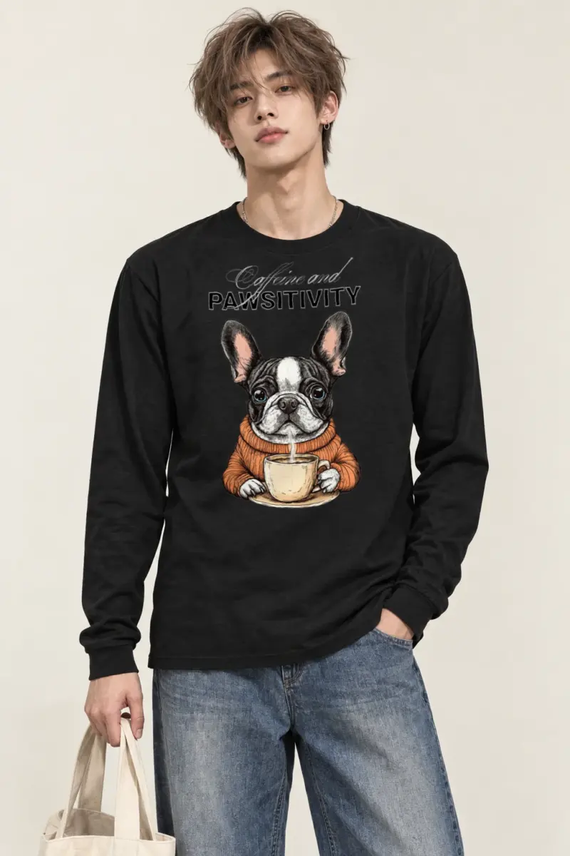 "Frenchie Coffee Cup" Unisex Longsleeve T-shirt