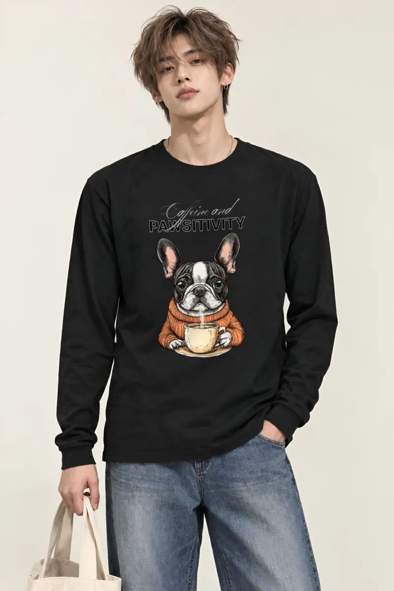 "Frenchie Coffee Cup" Unisex Longsleeve T-shirt