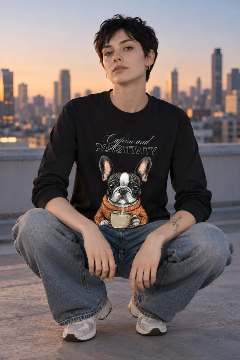 "Frenchie Coffee Cup" Unisex Longsleeve T-shirt