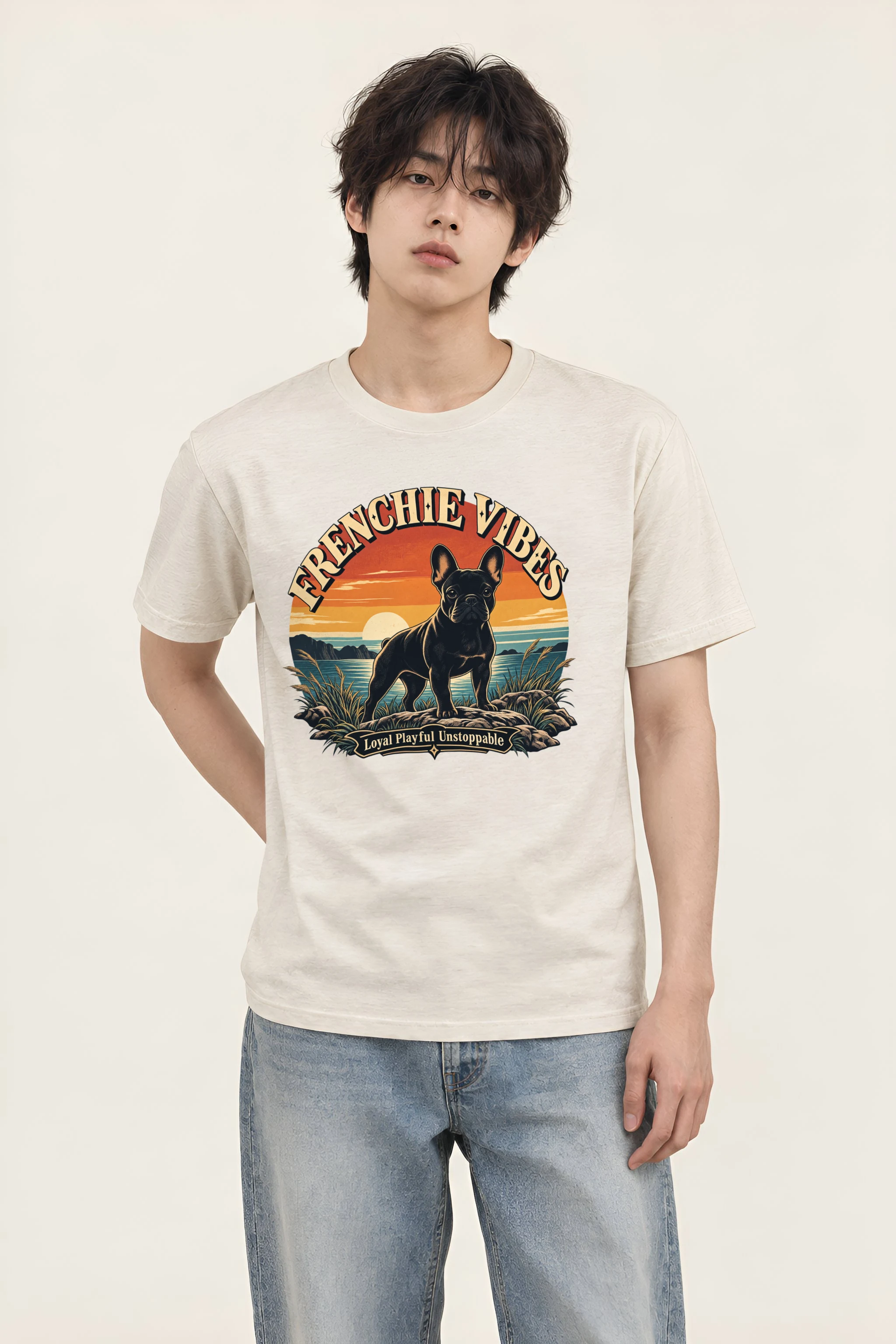 "Frenchie Vibes" Heavyweight Unisex Crewneck T-shirt