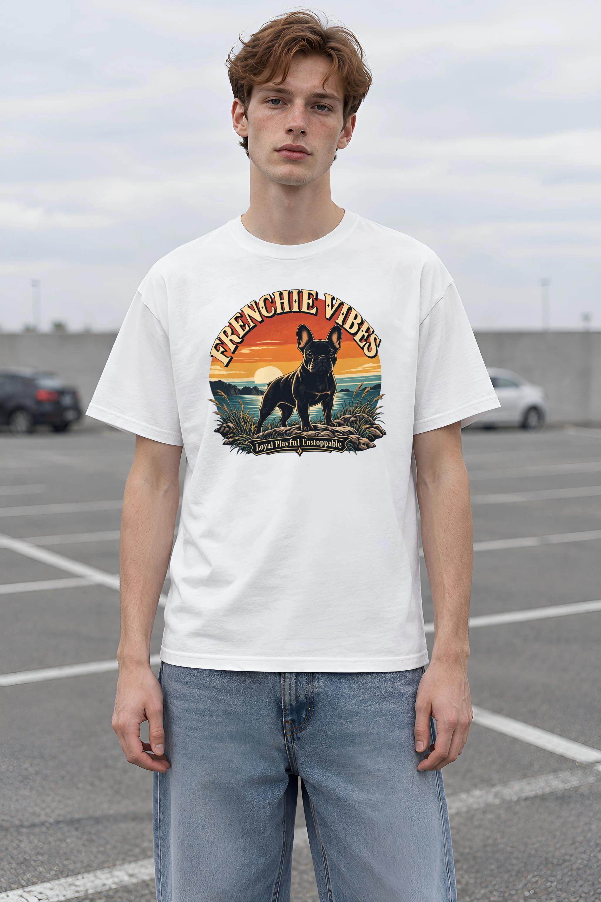 "Frenchie Vibes" Heavyweight Unisex Crewneck T-shirt
