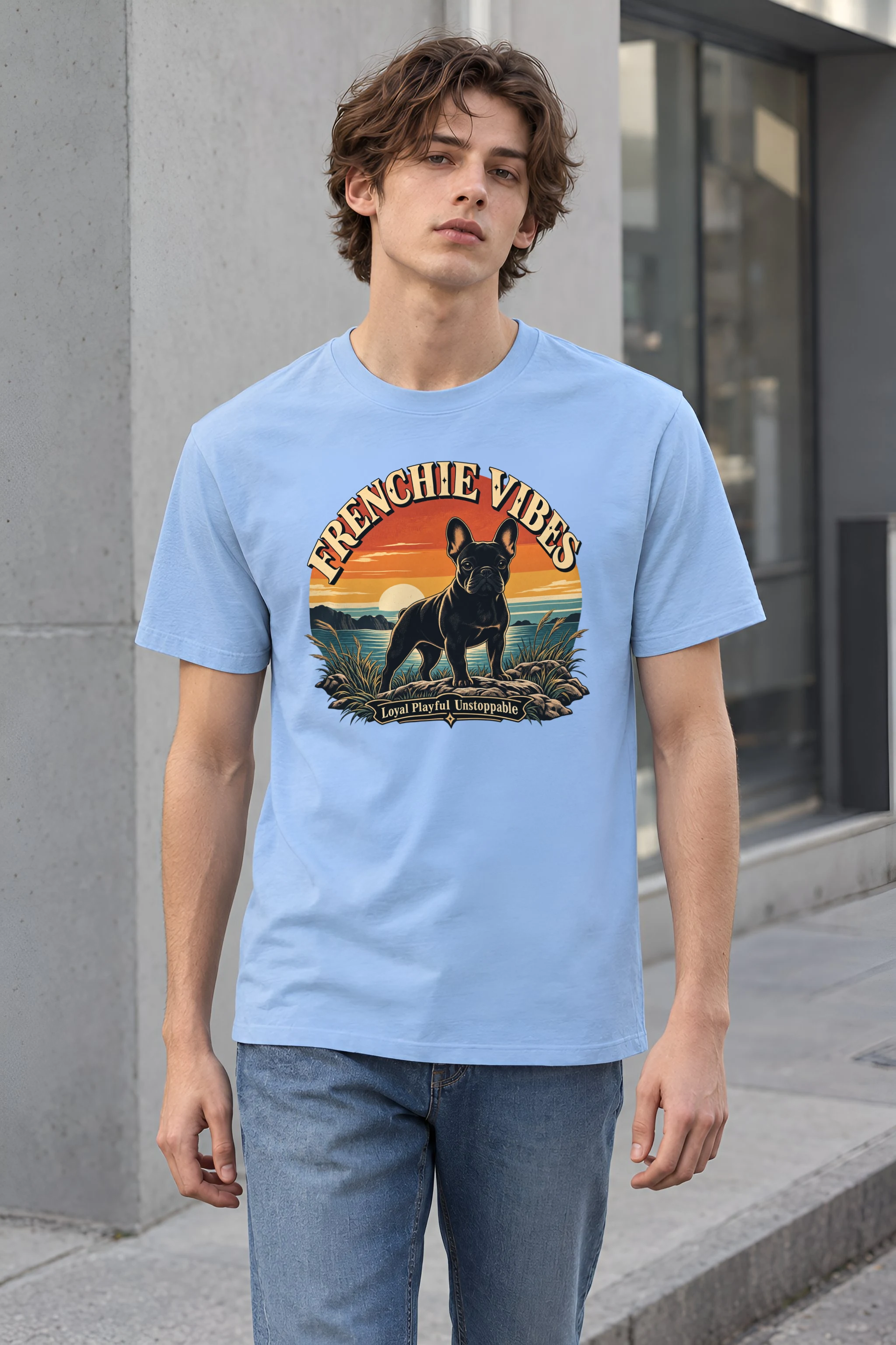 "Frenchie Vibes" Heavyweight Unisex Crewneck T-shirt