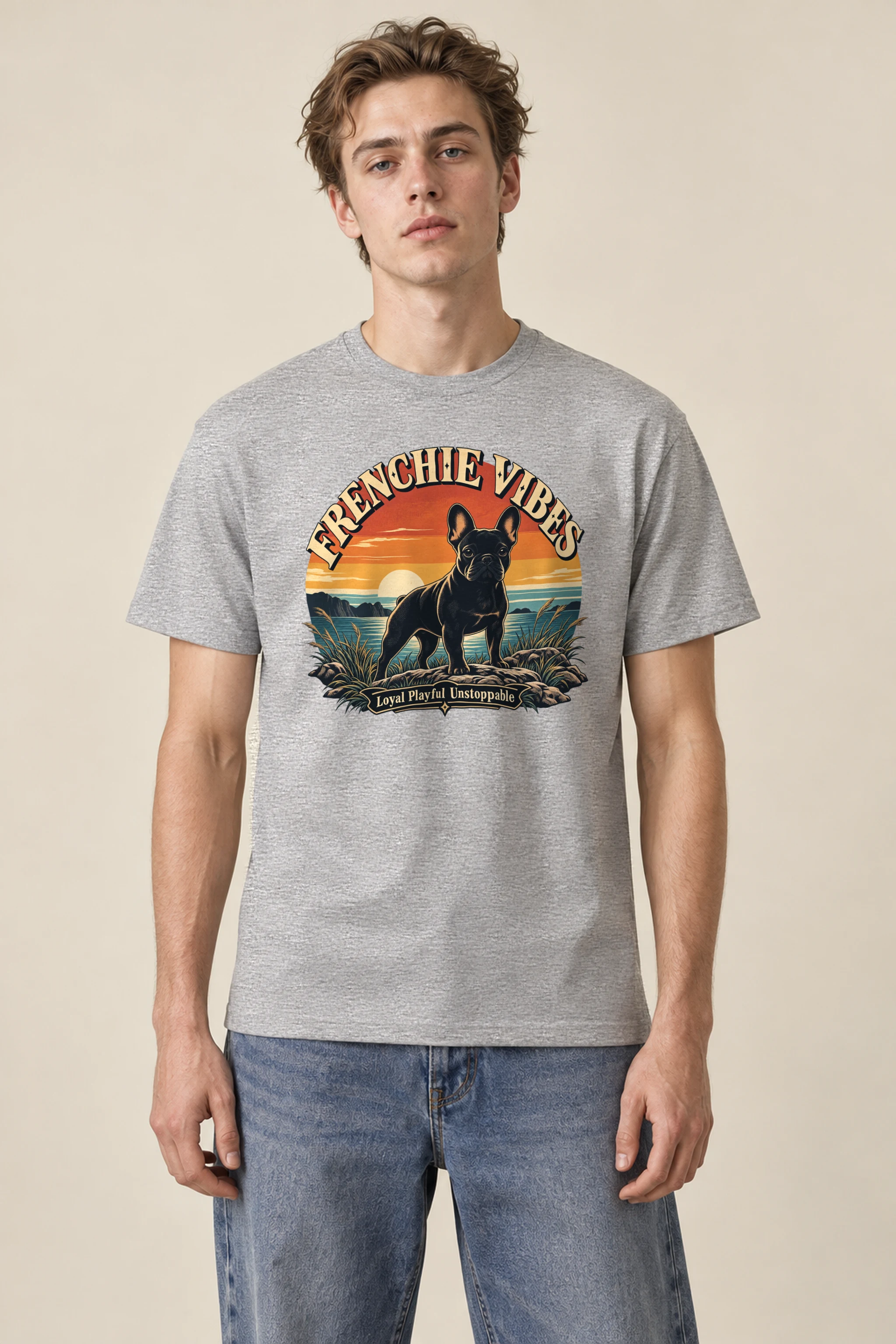 "Frenchie Vibes" Heavyweight Unisex Crewneck T-shirt