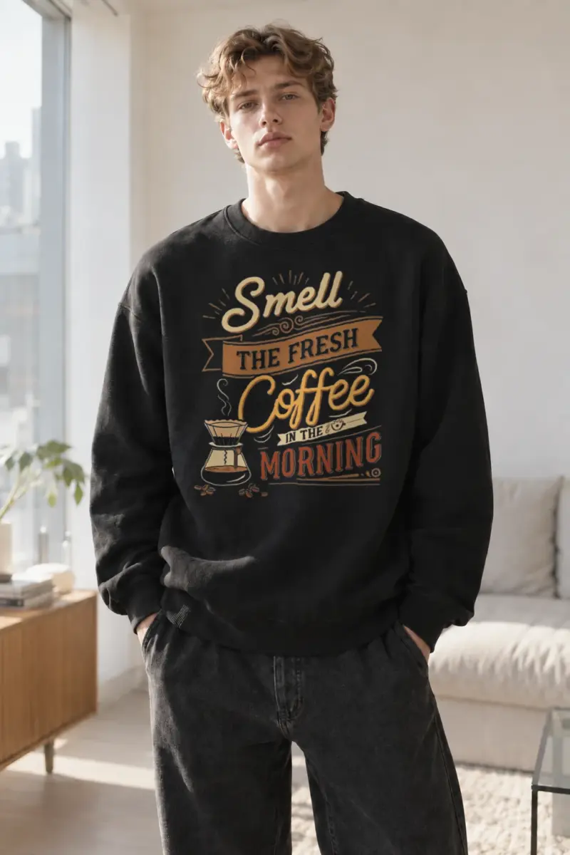 “Fresh Coffee Morning” Heavy Blend Unisex Crewneck Sweatshirt | Gildan 18000
