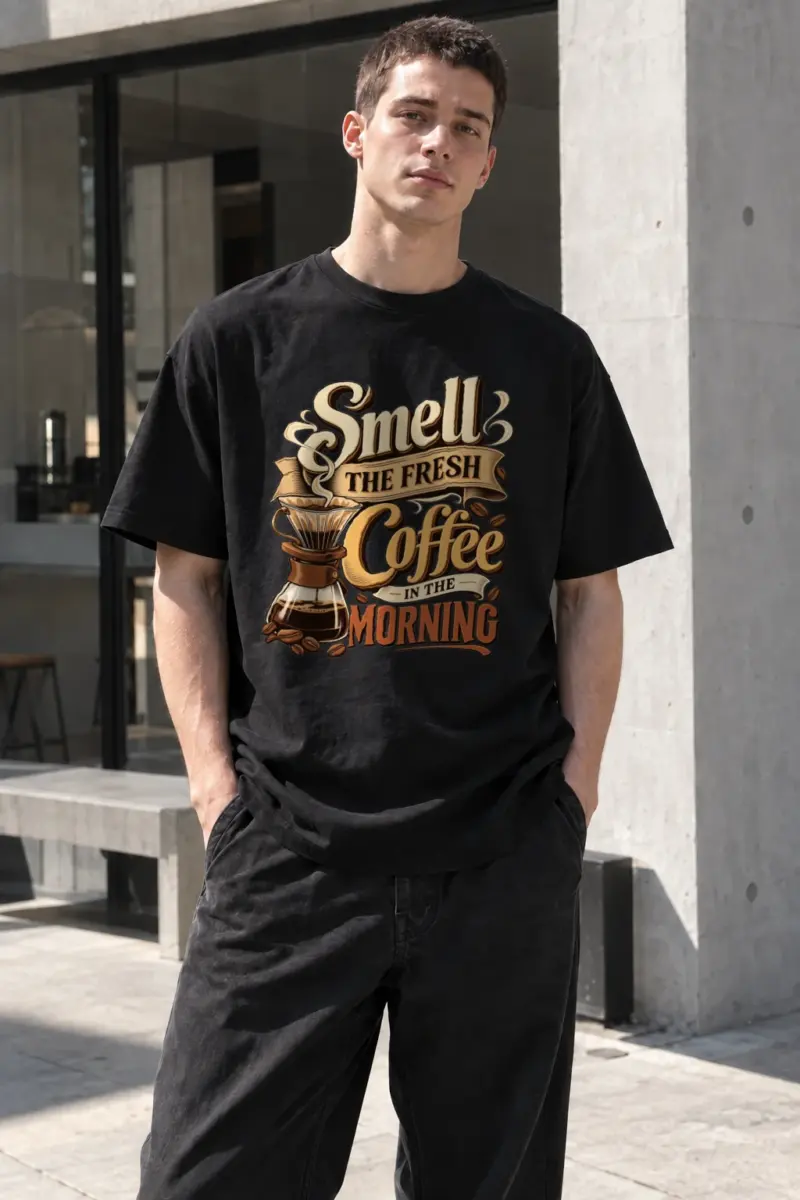 "Fresh Coffee Morning" Heavyweight Unisex Crewneck T-shirt | Gildan 5000