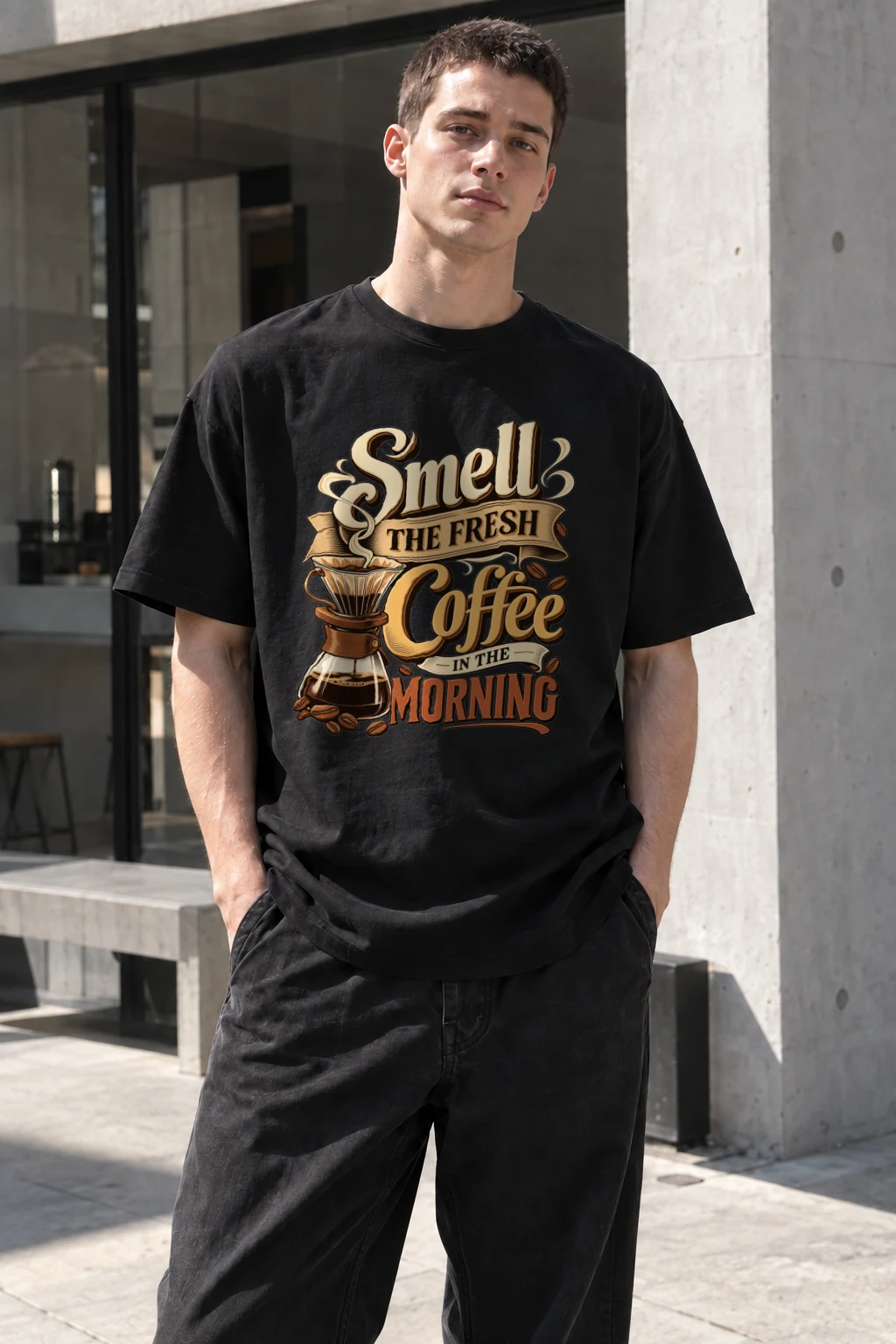 "Fresh Coffee Morning" Heavyweight Unisex Crewneck T-shirt | Gildan 5000