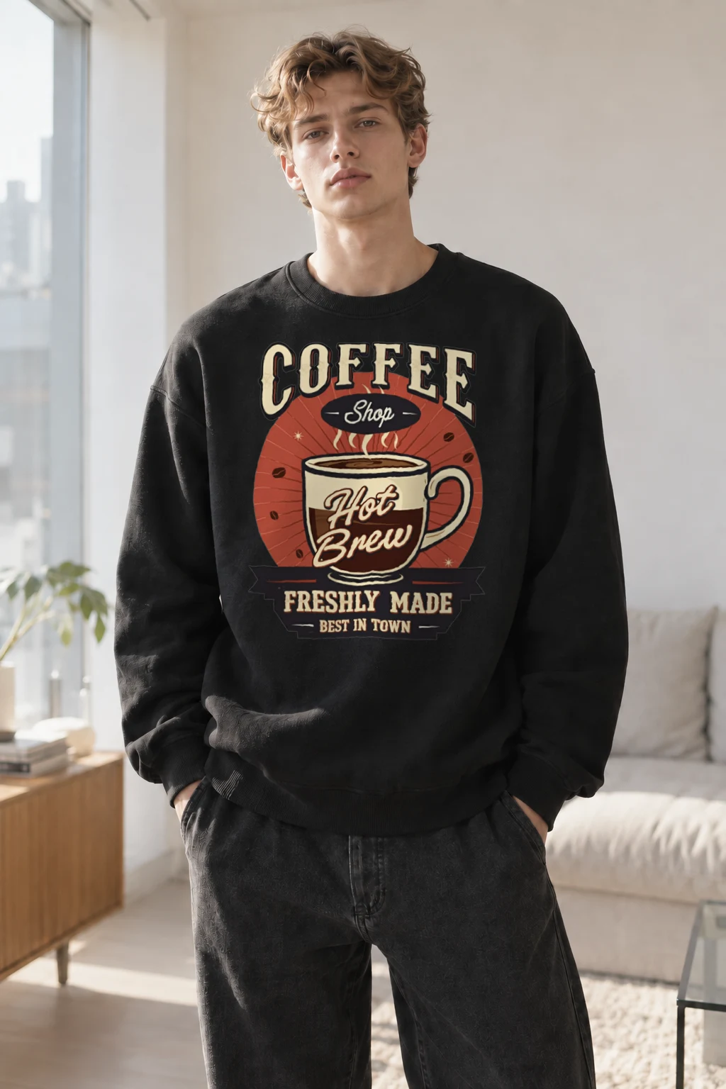 "Freshly Made Coffee" Heavy Blend Unisex Crewneck Sweatshirt | Gildan 18000