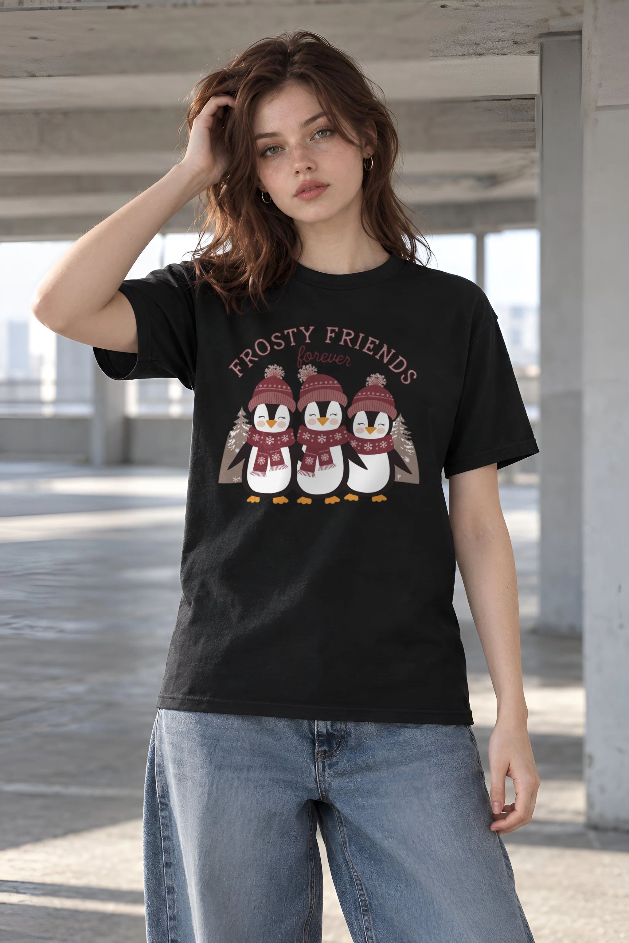 "Frosty Friends Forever" Heavyweight Unisex Crewneck T-shirt