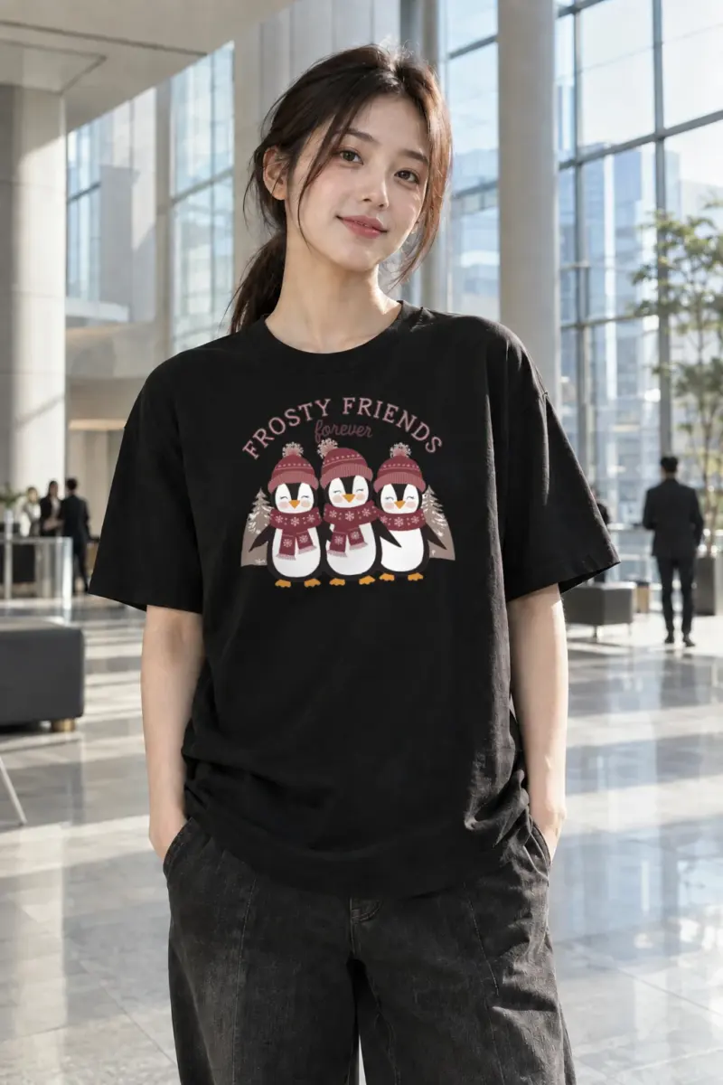 “Frosty Friends Forever” Heavyweight Unisex Crewneck T-shirt | Gildan 5000