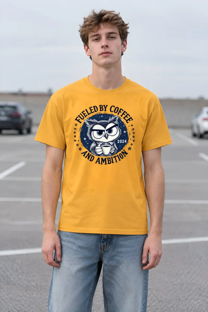 "Fueled By Coffee And Ambition" Heavyweight Unisex Crewneck T-shirt
