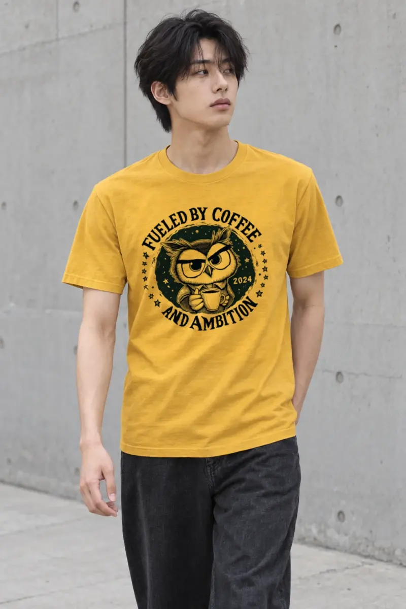 "Fueled By Coffee And Ambition" Heavyweight Unisex Crewneck T-shirt | Gildan 5000