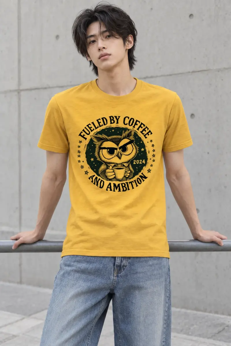 "Fueled By Coffee And Ambition" Heavyweight Unisex Crewneck T-shirt